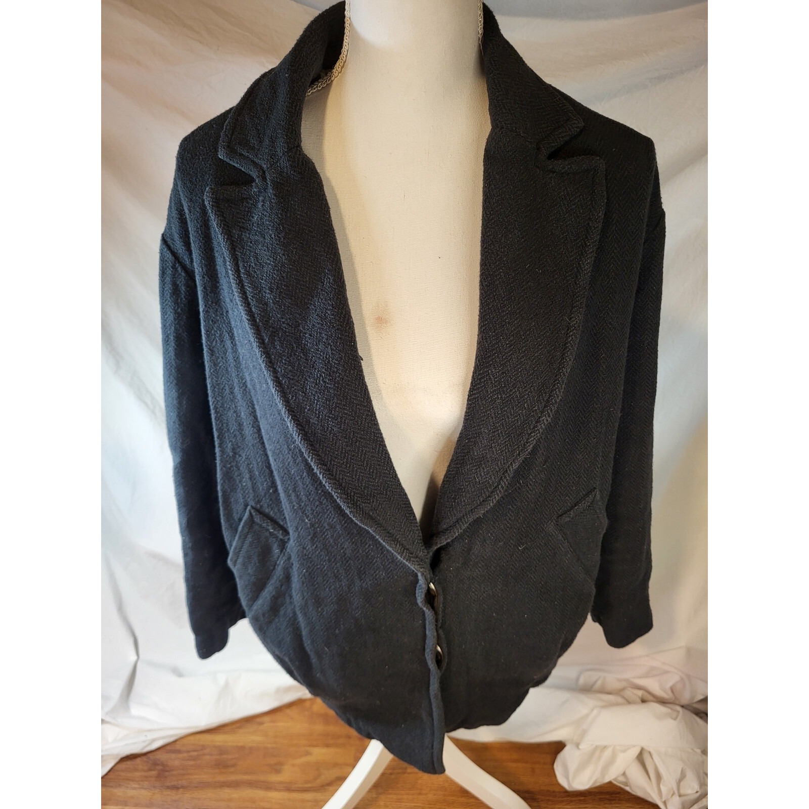 Free People ~ Womens Xs ~ Navy Herrringbone Blazer Jacket